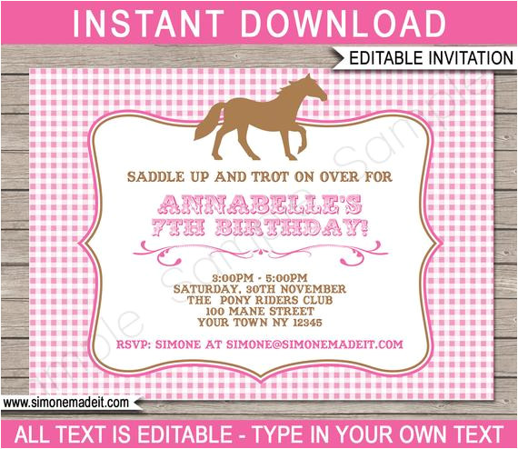 horse invitations horse birthday party