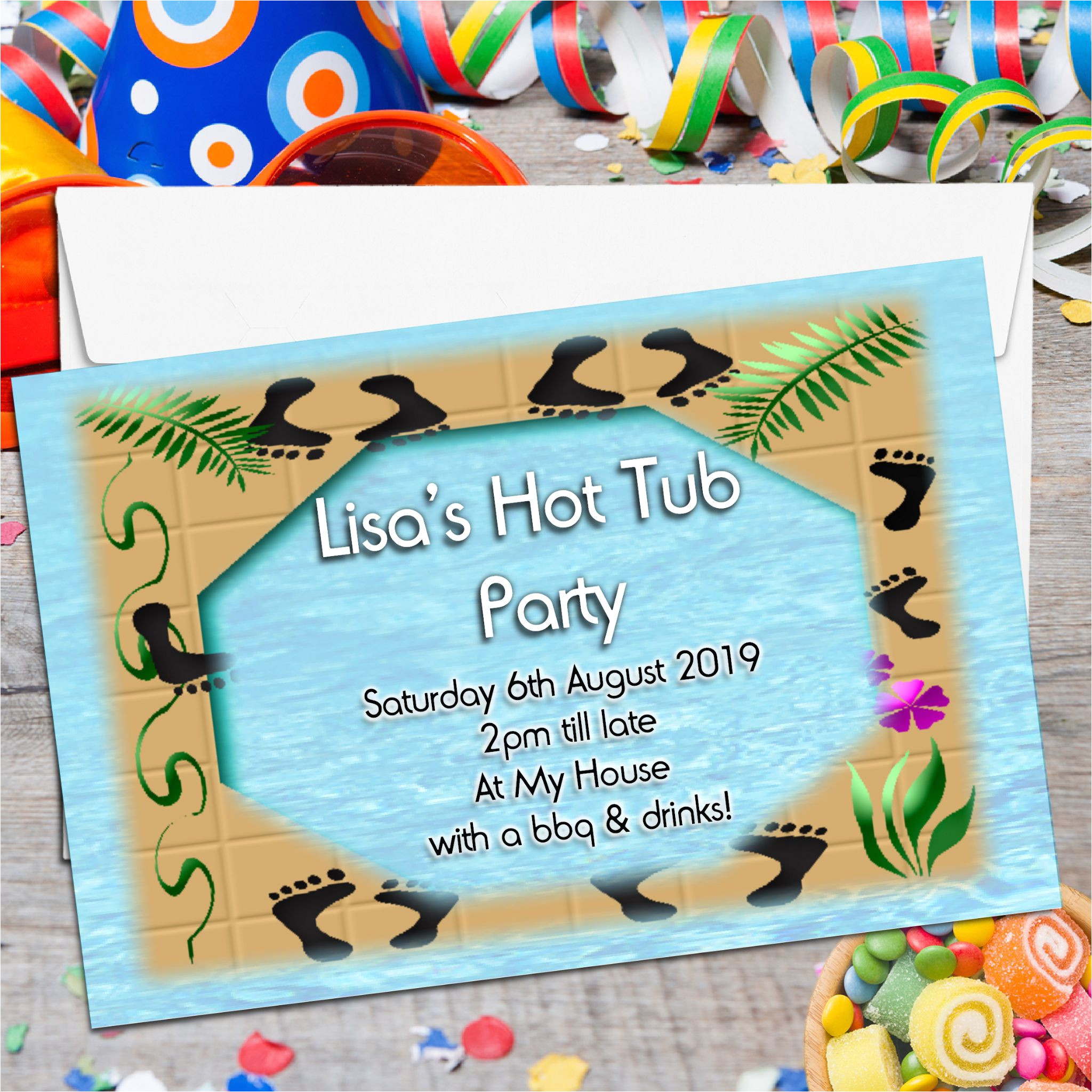 10 personalised hot tub pool party invitations 523 p