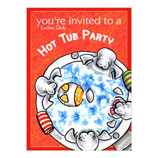 hot tub party funny manatees off leash art red invitation 161306453646934034