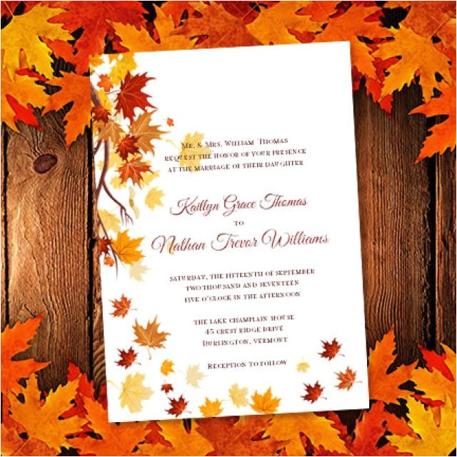 printable wedding invitation template quotfalling leavesquot make your own wedding invitations worddoc edit text instant download diy you print