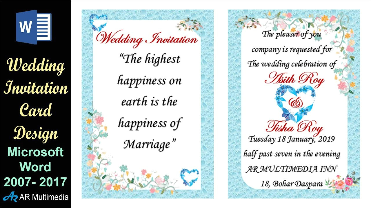 ms word tutorial professional wedding invitation card design in microsoft word 2013 by asith
