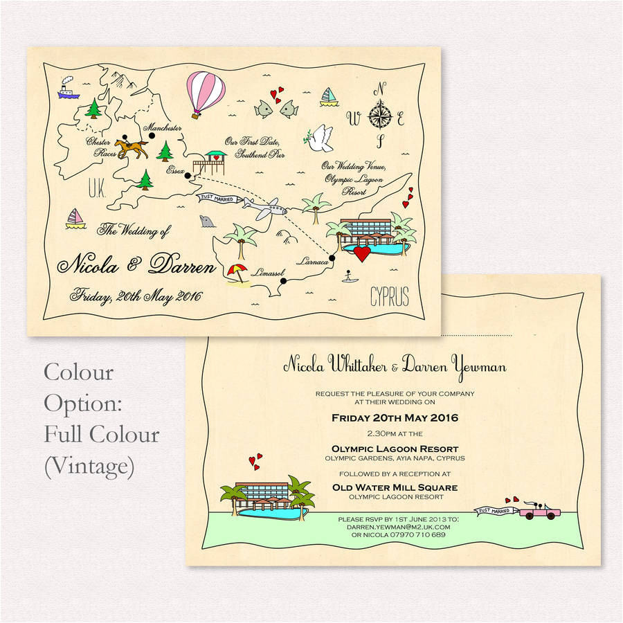 wedding or party map postcard full colour
