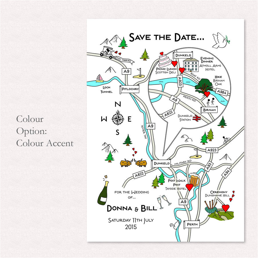 cute wedding or party map postcard