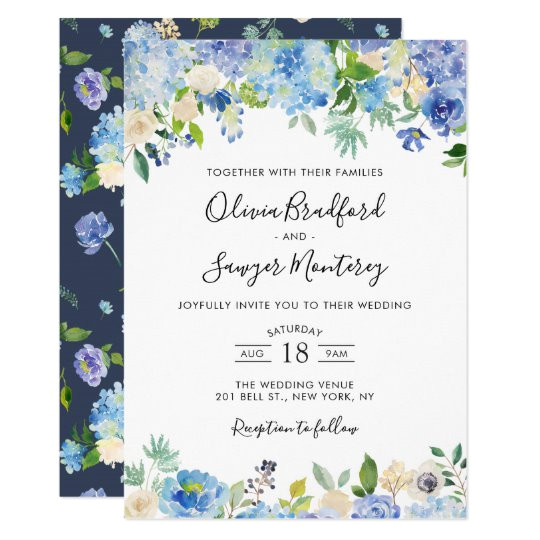 watercolor blue hydrangeas floral wedding invitation 256279012397803487