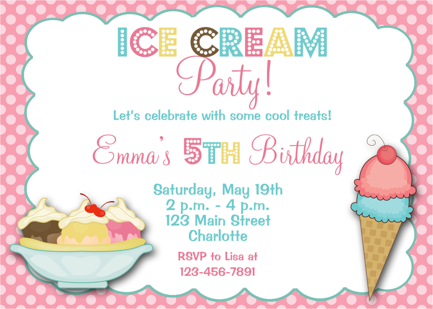 ice cream party birthday invitation ice