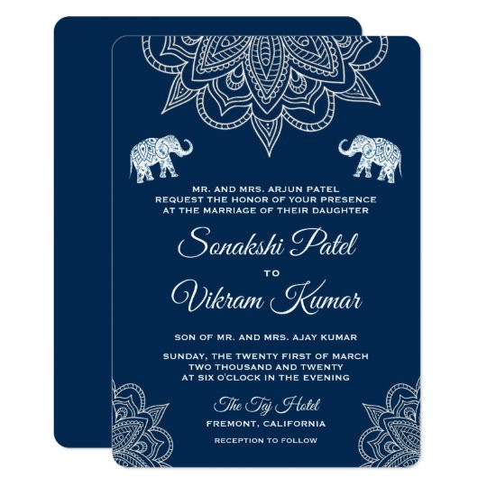 elegant navy blue henna indian wedding invitation 256780602136243706