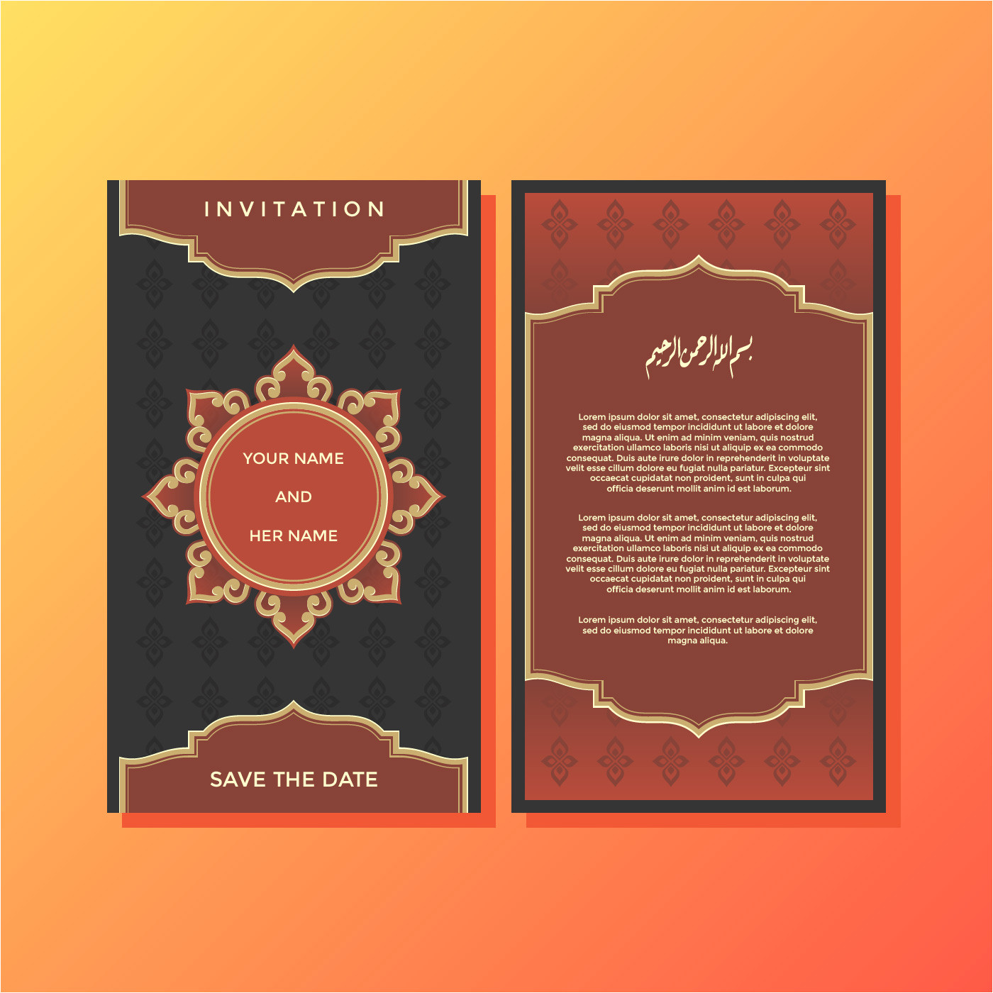 227817 red luxury islamic style invitation template vector