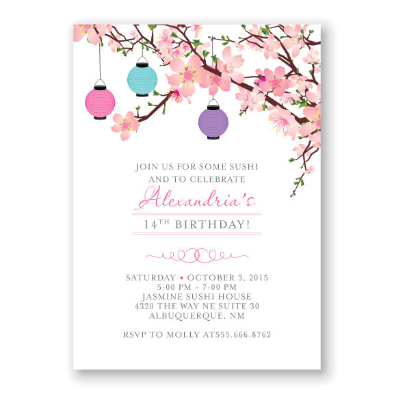 cherry blossom birthday invitation