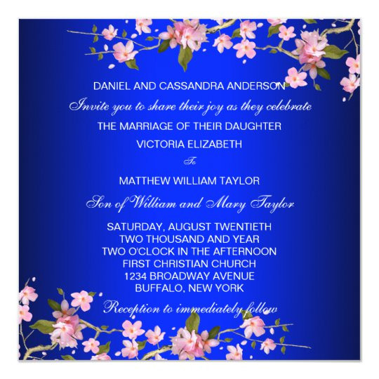 royal blue japanese cherry blossoms wedding invitation 161564265868480822