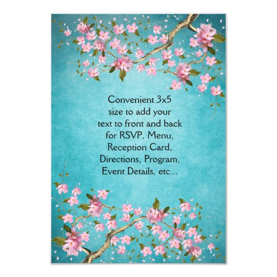 teal blue pink japanese cherry blossoms wedding invitation 161199902485309176