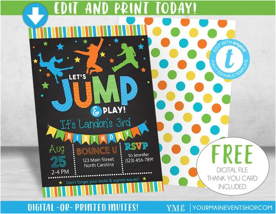 boy jump birthday invitation trampoline party
