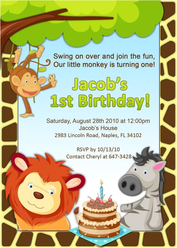 1st birthday jungle invitation