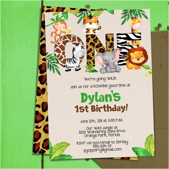 jungle 1st birthday party invitation