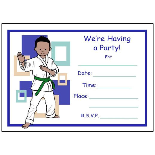 martial arts party invitations boy fill in