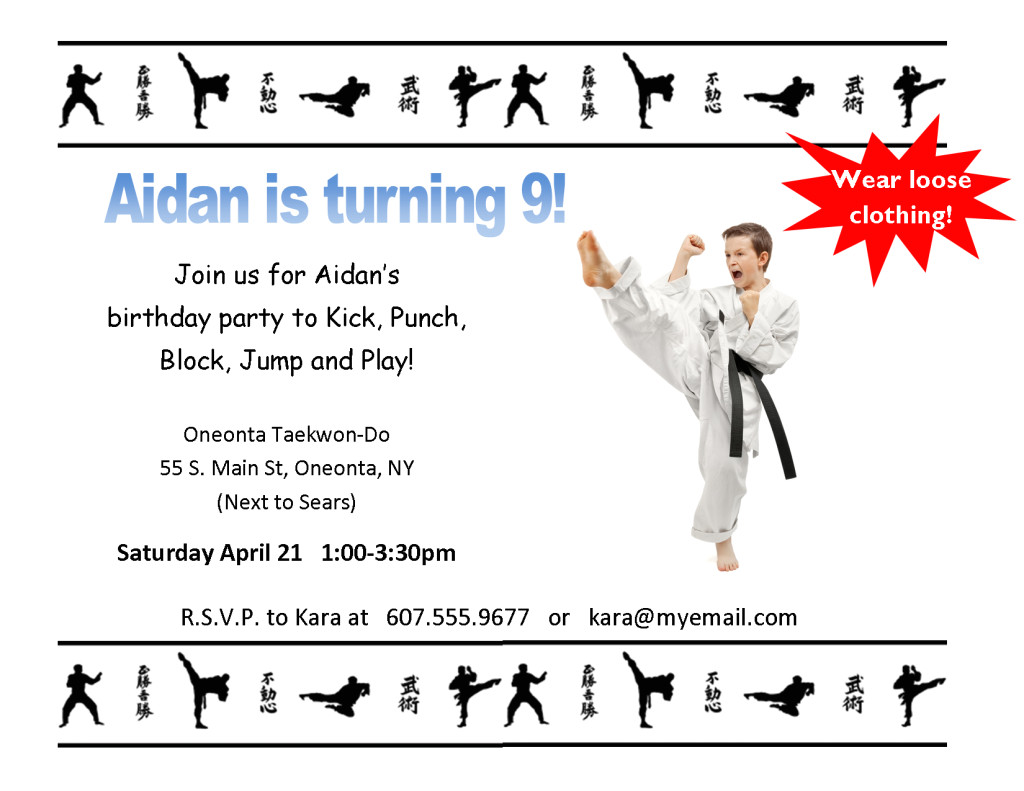 karate birthday invitations for kids