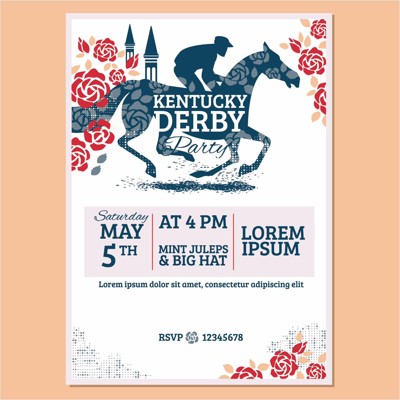 Kentucky Derby Party Invitation Template Kentucky Derby Party Invitation Classic Style with Rose