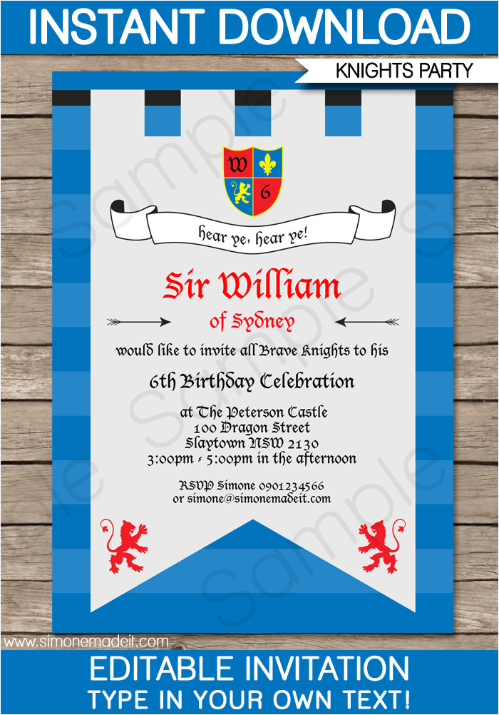 medieval knight party invitations template