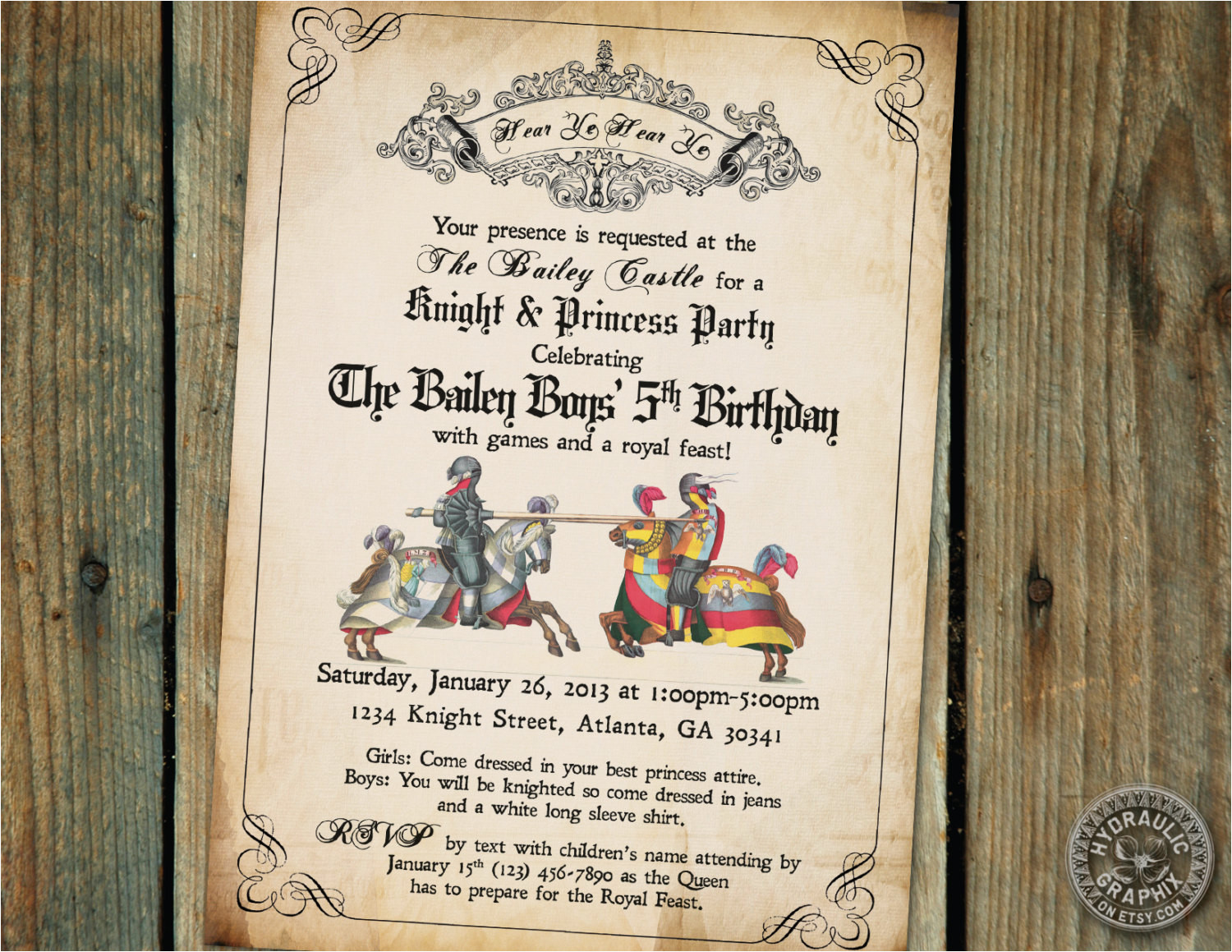 medieval times printable invitation for