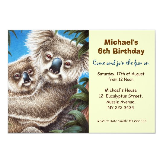 cute koala birthday party invitation 161558405273298067