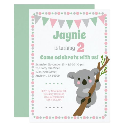 koala bear invitation cute birthday party 256284826450868789