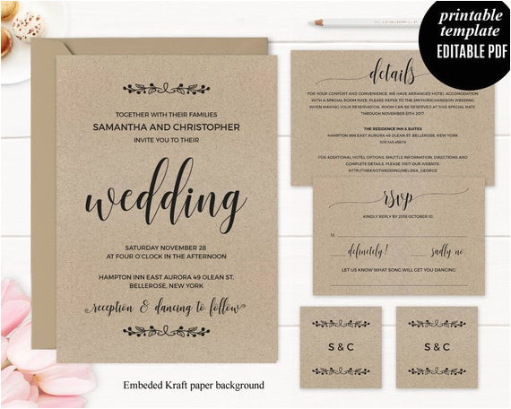 kraft paper wedding invitation set