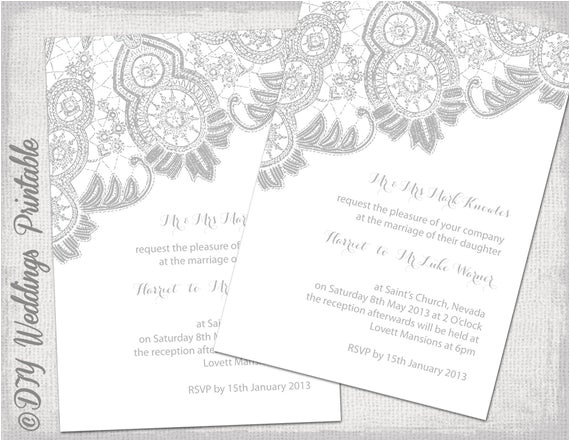 lace wedding invitation template silver