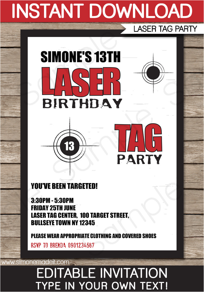 free laser tag birthday invitation