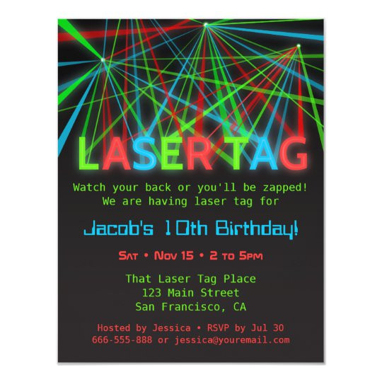 neon words laser tag birthday party invitations 256974225588478036