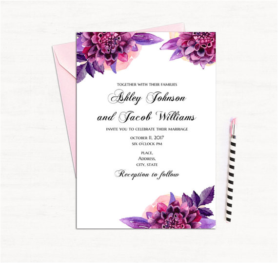 purple floral invitation template