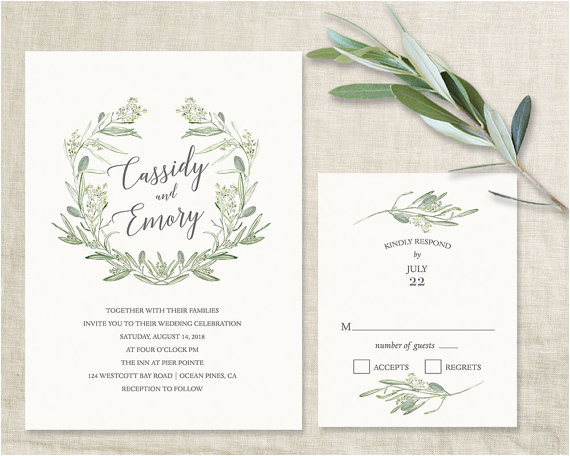 wreath leaves wedding invitations