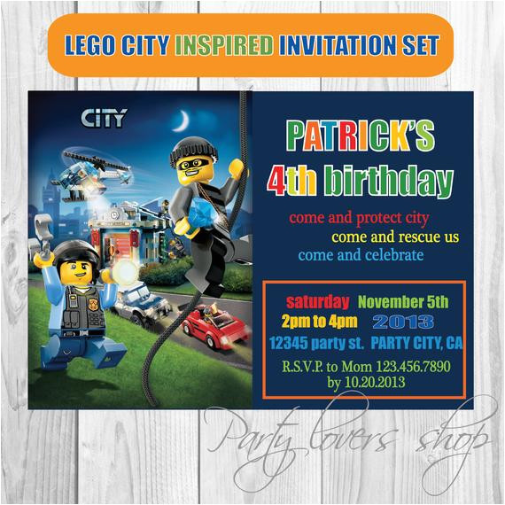 lego city personalized invitation thank