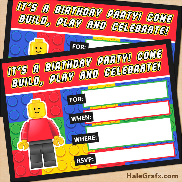 free printable lego building blocks birthday invitation
