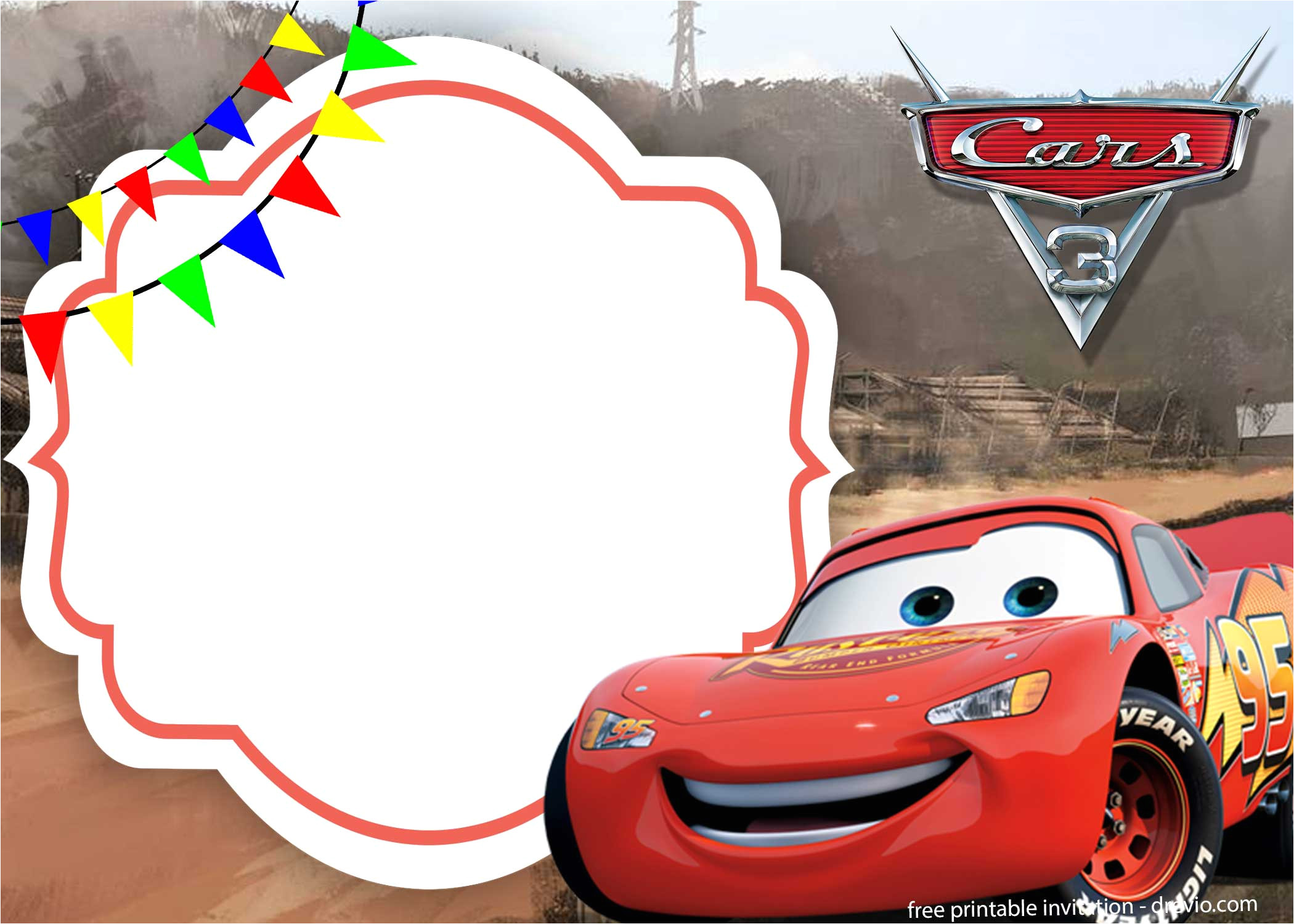 free the cars 3 with photo invitation template