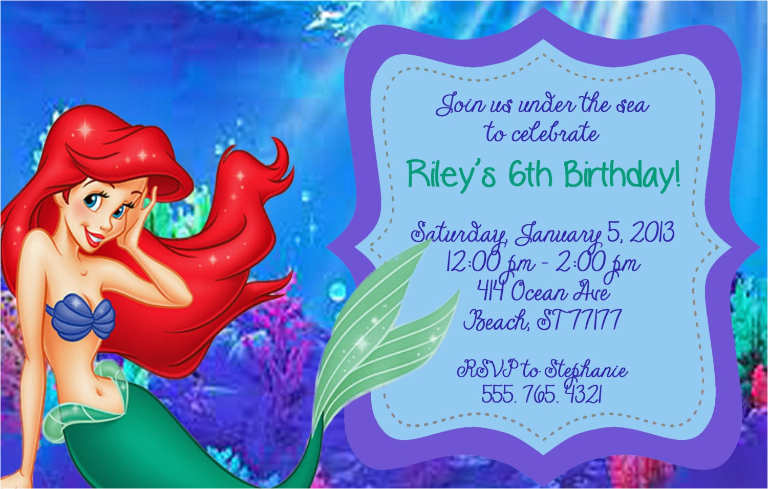 free little mermaid birthday invitation