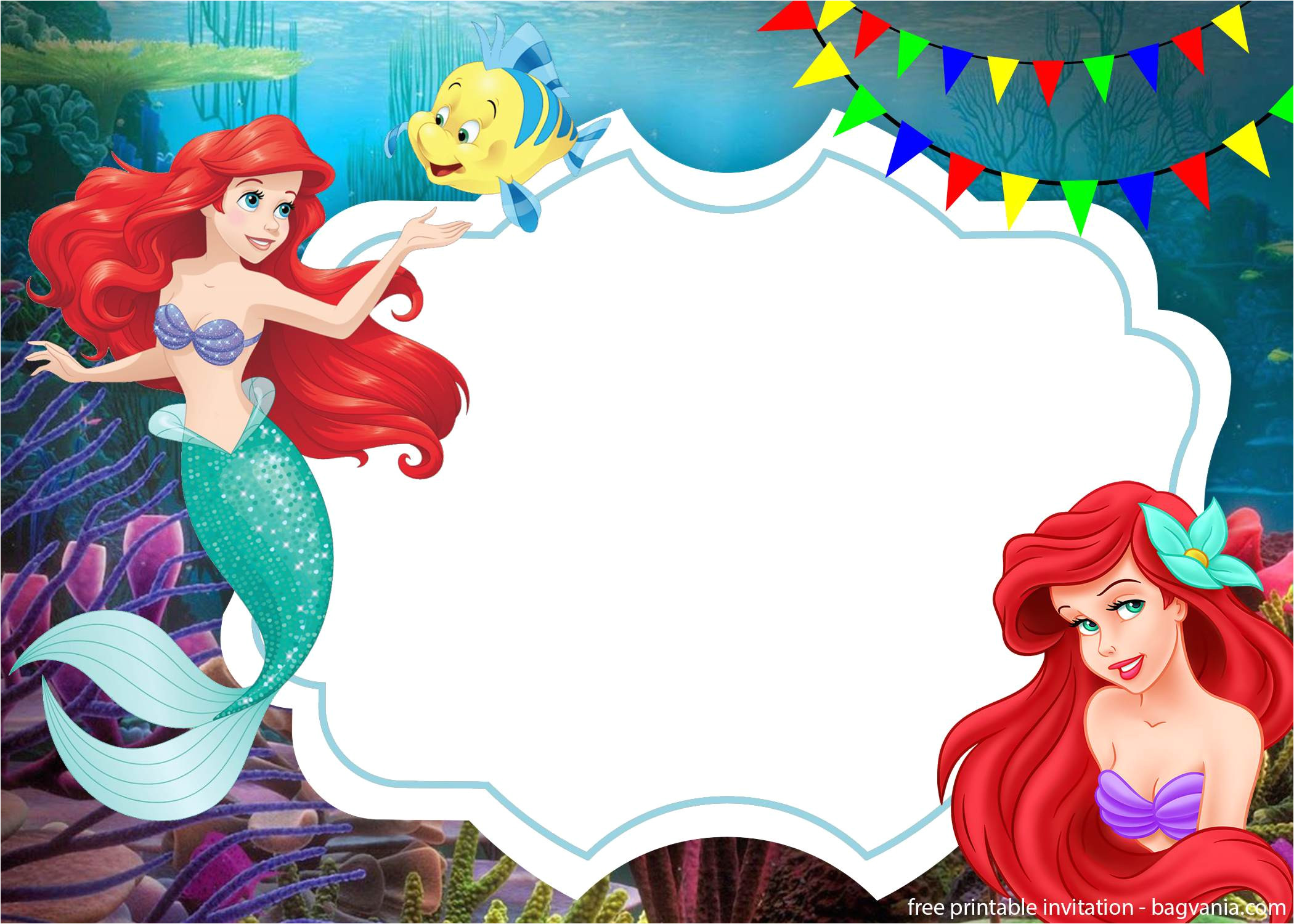 free ariel the little mermaid with photo invitation template