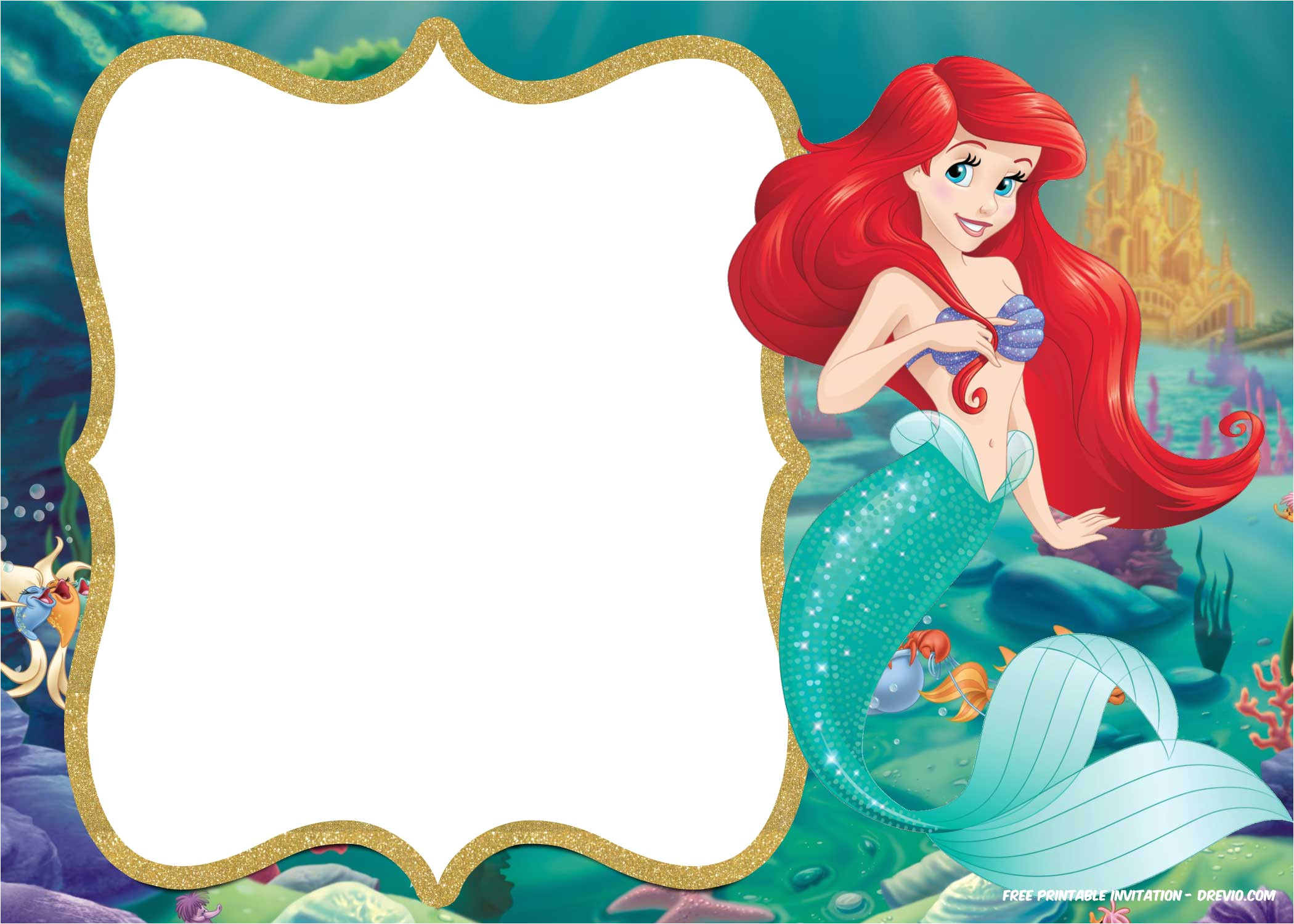 free printable ariel the little mermaid invitation template