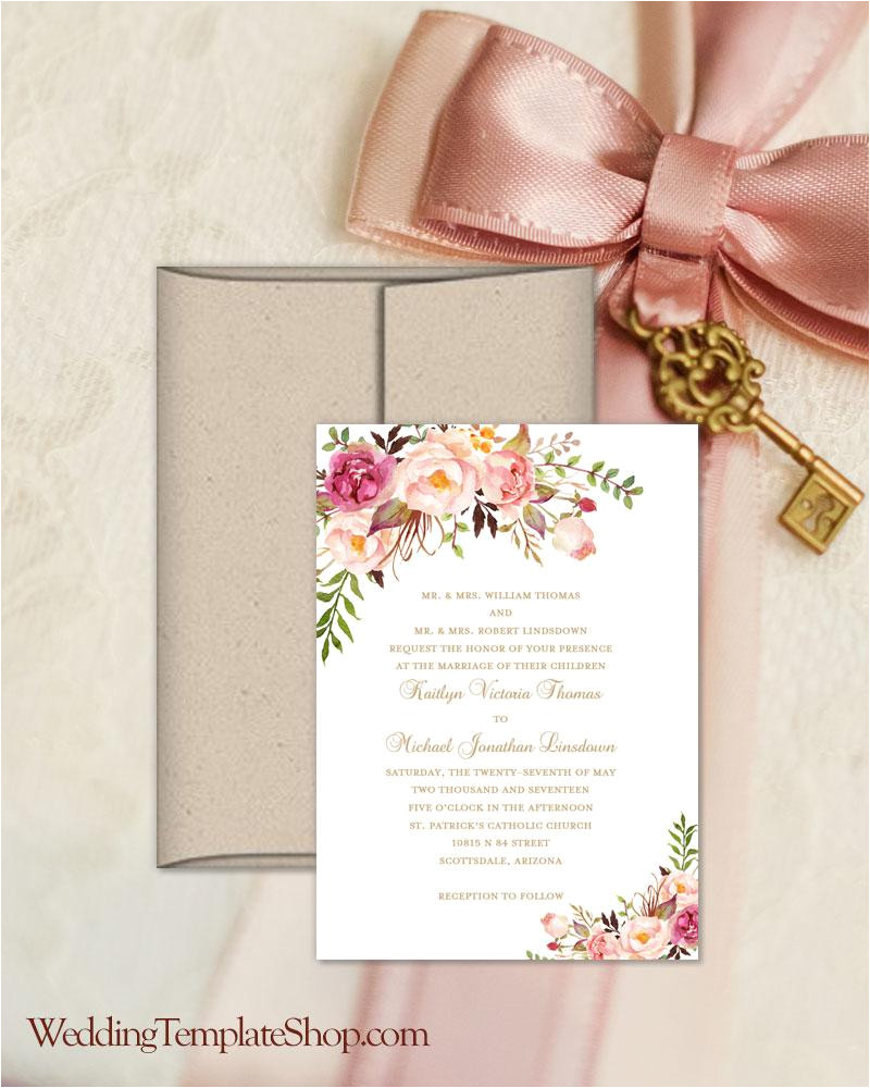printable wedding invitation romantic blossoms make your own diy