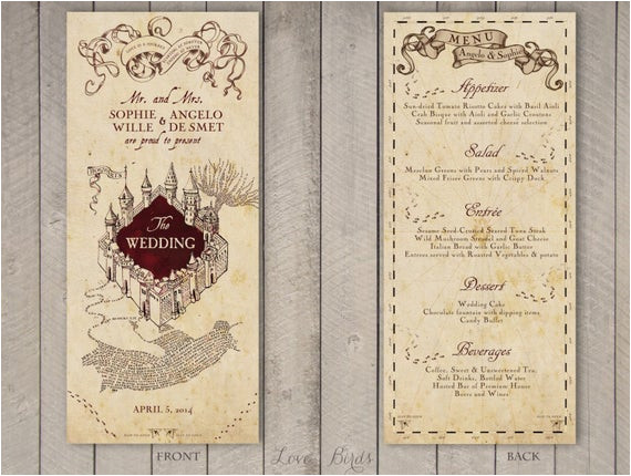 wedding menu harry potter marauders map