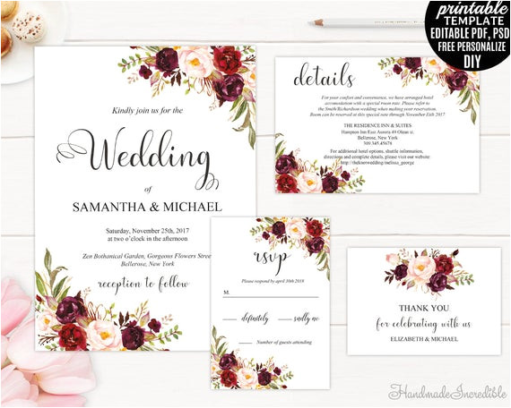 marsala wedding invitation template