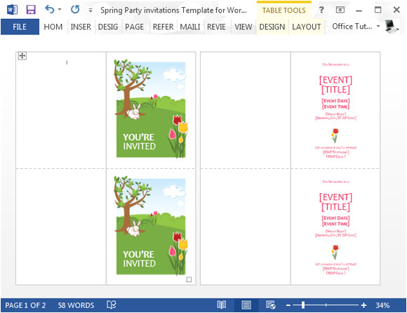 spring party invitations template for word