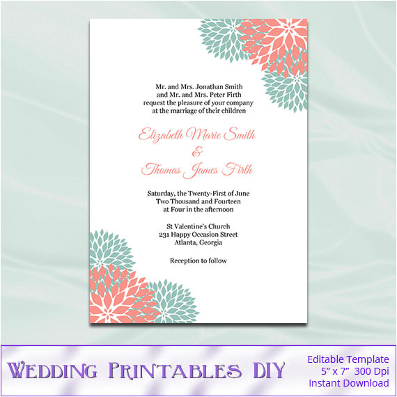 coral and mint wedding invitation
