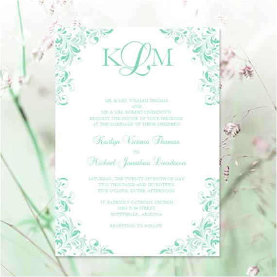 mint seafoam green wedding invitation