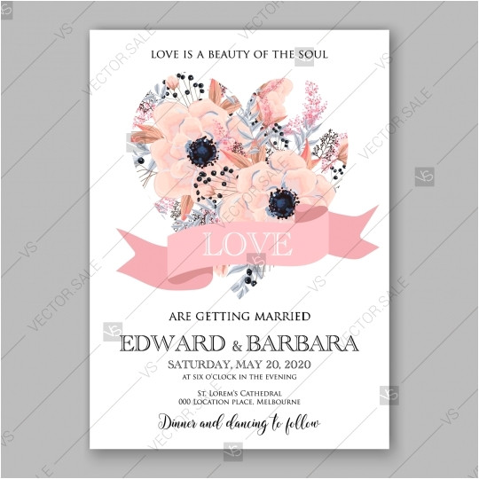 anemone wedding invitation card printable vector template modern floral design 9135