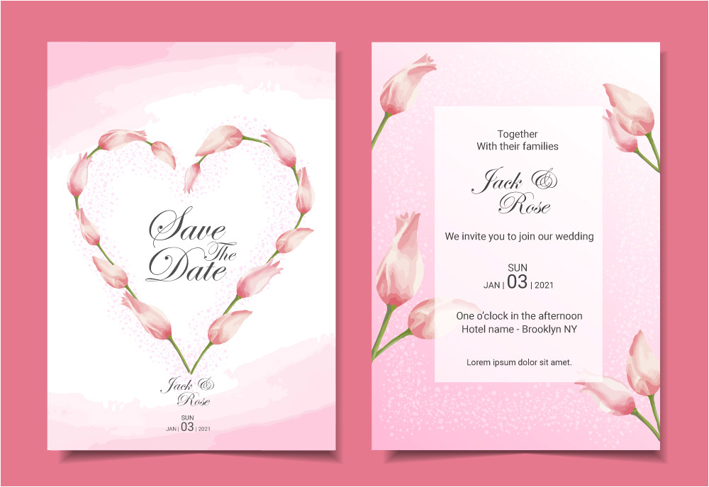 556658 modern tulips wedding invitation cards template design pink color theme with beautiful hand drawn watercolor flowers