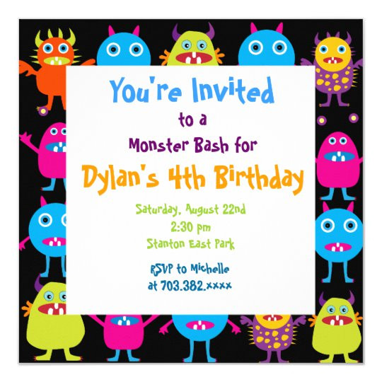 cute monster birthday party invitation templates 161505596351855517