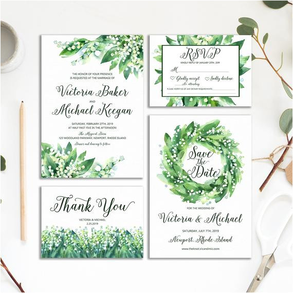 greenery wedding invitation natural