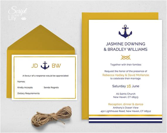 modern nautical wedding invitation