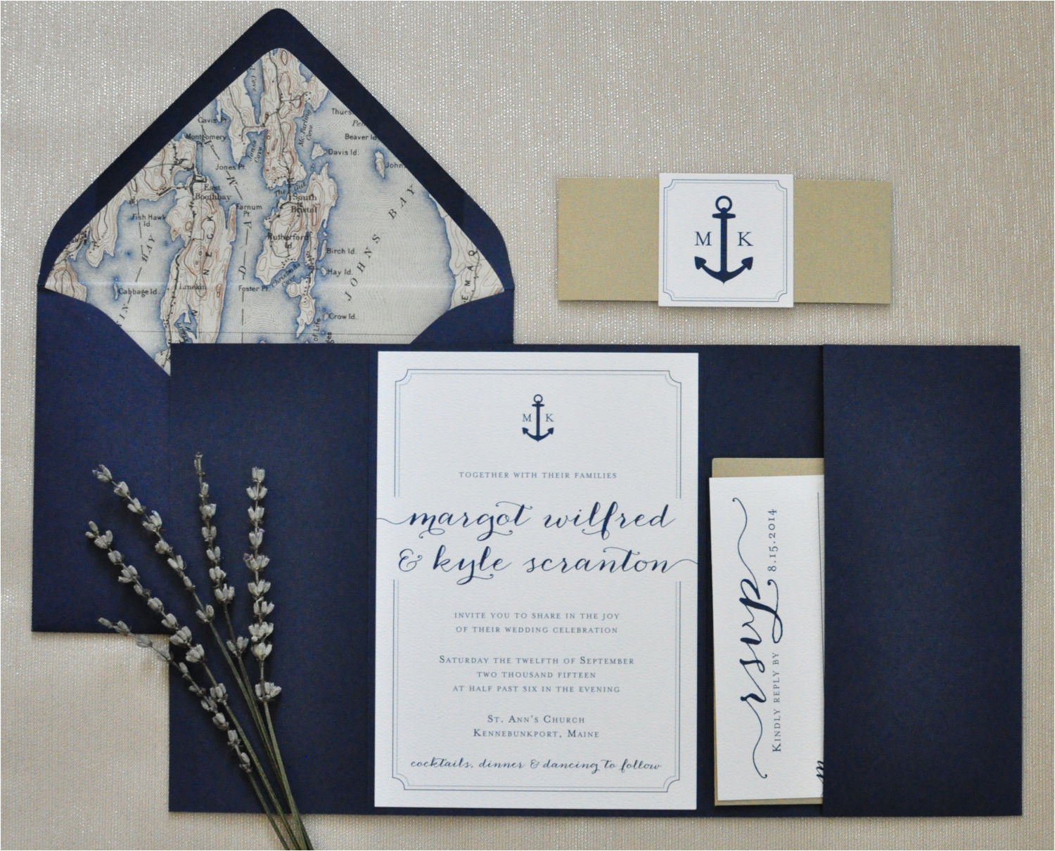 nautical wedding invitation pocketfold