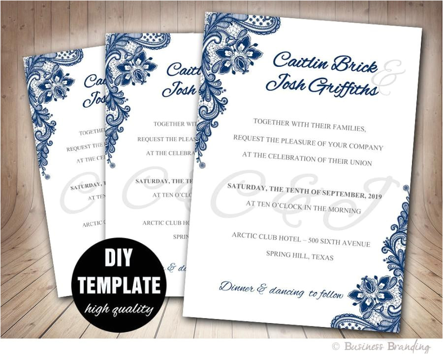 navy blue wedding invitation template diyinstant download printable wedding invitationblue wedding invitelace wedding invitation