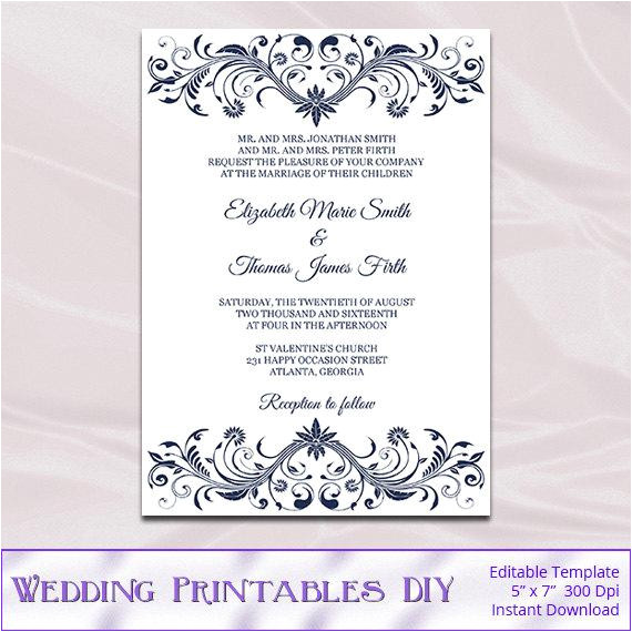 navy blue wedding invitations template